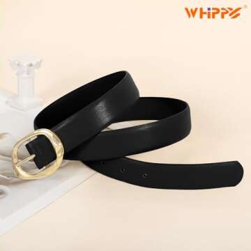 WHIPPY Leather Belt for Women Casual Waist Belt with Gold Buckle Fashion Ladies Belt for Jeans Pants...