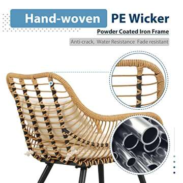 JOIVI 5 Piece Outdoor Wicker Furniture Set, Rattan Bistro All Weather Conversation Set with 2 Ottoma...