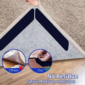 Sollifa 16 Pcs Rug Tape, Dual Sided Washable Removable Prevent Curling Rug Corner Holder, Keep Rug in Place Non Slip Adhesive Rug Stopper for Hardwood Floors and Tile