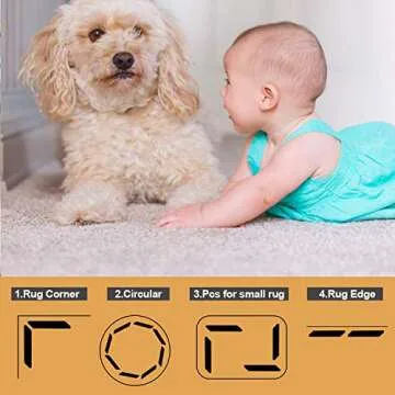 Sollifa 16 Pcs Rug Tape, Dual Sided Washable Removable Prevent Curling Rug Corner Holder, Keep Rug in Place Non Slip Adhesive Rug Stopper for Hardwood Floors and Tile