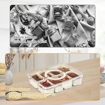 Divided Serving Tray with Lid and Handle, Snack Tray with Lid, Veggie Tray Fruit Tray, Snackle Box Charcuterie Container, Plastic Food Storage Organizer for Snack, Veggie, Candy, Nut, Picnic (1)