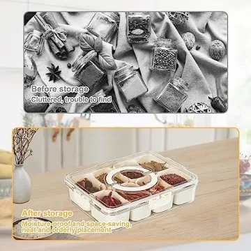 Divided Serving Tray with Lid and Handle, Snack Tray with Lid, Veggie Tray Fruit Tray, Snackle Box Charcuterie Container, Plastic Food Storage Organizer for Snack, Veggie, Candy, Nut, Picnic (1)