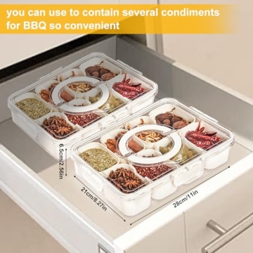 Divided Serving Tray with Lid and Handle, Snack Tray with Lid, Veggie Tray Fruit Tray, Snackle Box Charcuterie Container, Plastic Food Storage Organizer for Snack, Veggie, Candy, Nut, Picnic (1)