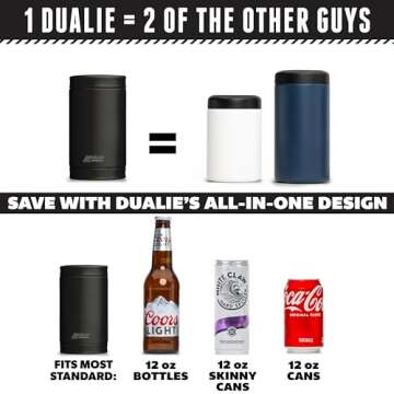 DUALIE 3 in 1 Insulated Can Cooler - Universal Size for 12 oz Cans, Slim Cans, and Bottles - 10+ Col...