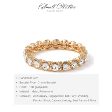 KELMALL Sparkle Elegant Heart-Shaped Rhinestone Bracelet