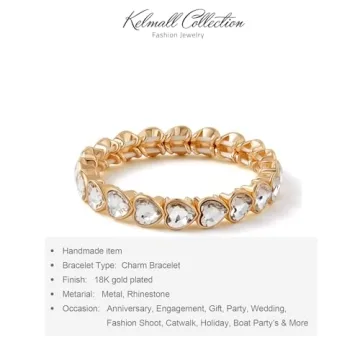 KELMALL Sparkle Elegant Heart-Shaped Rhinestone Bracelet
