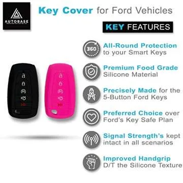 Autobase Silicone Key Fob Cover Compatible with 2025 2024 Ford Explorer Mustang Expedition Bronco F-...