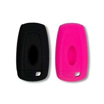 Autobase Silicone Key Fob Cover Compatible with 2025 2024 Ford Explorer Mustang Expedition Bronco F-150 Raptor Fusion F150 F250 F350 F450 F550 Edge | Key Protection Case 2 Pcs (Black and Pink)
