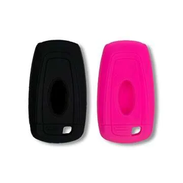 Autobase Silicone Key Fob Cover Compatible with 2025 2024 Ford Explorer Mustang Expedition Bronco F-150 Raptor Fusion F150 F250 F350 F450 F550 Edge | Key Protection Case 2 Pcs (Black and Pink)