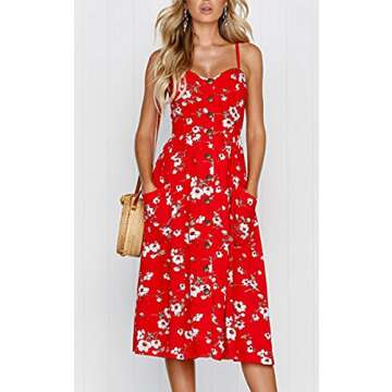 Angashion Women's Dresses-Summer Floral Bohemian Spaghetti Strap Button Down Swing Midi Dress