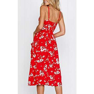 Angashion Women's Dresses-Summer Floral Bohemian Spaghetti Strap Button Down Swing Midi Dress