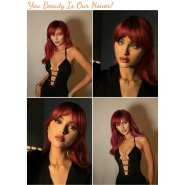 Honygebia Dark Red Wig with Bangs - Burgundy Wigs for Women, Wine Red Long Straight Layered Realisti...