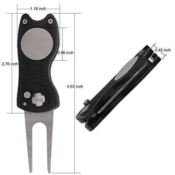 Divot Repair Tool with Magnetic Divot Tool, Golf Tool Foldable Design (Black)