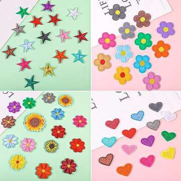 71 PCS Iron on Patches Versatile Embroidered Iron-On Patch Set for Clothes, Bags, and DIY Crafts Include Sunflowers, Hearts, Flowers, and More Pattern