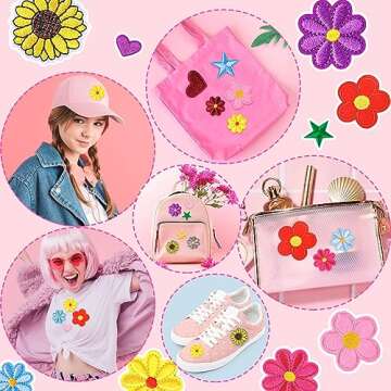 71 PCS Iron on Patches Versatile Embroidered Iron-On Patch Set for Clothes, Bags, and DIY Crafts Include Sunflowers, Hearts, Flowers, and More Pattern