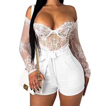 GOBLES Womens Summer Casual Shorts High Waist Ruffle Bow Tie Shorts White