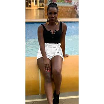 GOBLES Womens Summer Casual Shorts High Waist Ruffle Bow Tie Shorts White