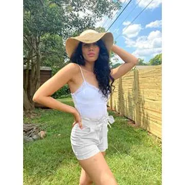 GOBLES Womens Summer Casual Shorts High Waist Ruffle Bow Tie Shorts White