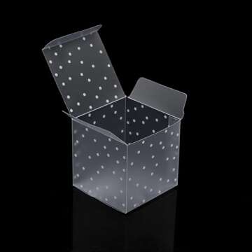 Ocmoiy 50Pcs Macaron Boxes for 2 Macarons, 2 x 2 x 2 Inches Clear Party Favor Boxes with Ribbons, Cube Mini Gift Candy Boxes (White Polka Dots)