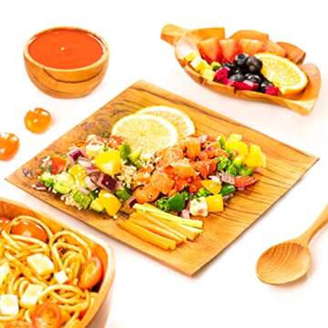 Rainforest Bowls Set of 4 Medium Square Javanese Teak Wood Plates- 8"x8"- Perfect for Everyday Use- ...