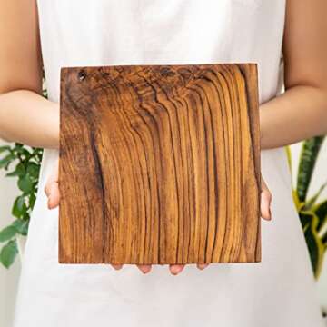 Rainforest Bowls Set of 4 Medium Square Javanese Teak Wood Plates- 8"x8"- Perfect for Everyday Use- Hot & Cold Friendly, Ultra-Durable, Luxury Custom Wooden Plates- Handcrafted by Indonesian Artisans