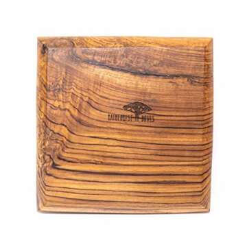 Rainforest Bowls Set of 4 Medium Square Javanese Teak Wood Plates- 8"x8"- Perfect for Everyday Use- Hot & Cold Friendly, Ultra-Durable, Luxury Custom Wooden Plates- Handcrafted by Indonesian Artisans