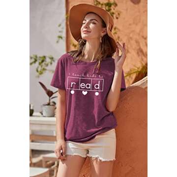 Teacher Shirts Women Reading Book Shirt Love Heart Graphic Tees Cute Teacher Gifts Summer Casual Sho...