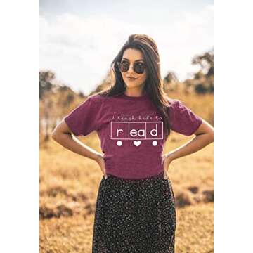 Teacher Shirts Women Reading Book Shirt Love Heart Graphic Tees Cute Teacher Gifts Summer Casual Short Sleeve Tee Tops Purple