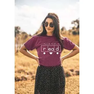 Teacher Shirts Women Reading Book Shirt Love Heart Graphic Tees Cute Teacher Gifts Summer Casual Short Sleeve Tee Tops Purple