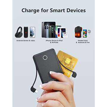 miisso 2-Pack 6000mah Card Size Ultra Slim Built in Cables Power Bank, Built in USB C Cords Battery ...