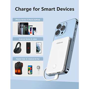 miisso 2-Pack 6000mah Card Size Ultra Slim Built in Cables Power Bank, Built in USB C Cords Battery Pack Portable Charger for Phones, Compatible with iPhone, Black & White