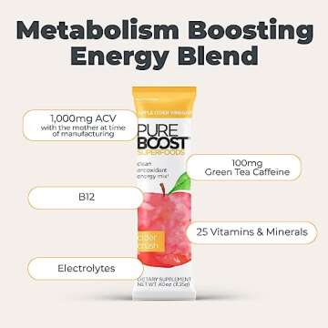 Pureboost Superfoods Clean Energy Booster with Apple Cider Vinegar. Refreshing Energy Drink Mix with 1,000 mg of ACV with The Mother. Sugar-Free, No Sucralose (Cider Crush, 30 Count)