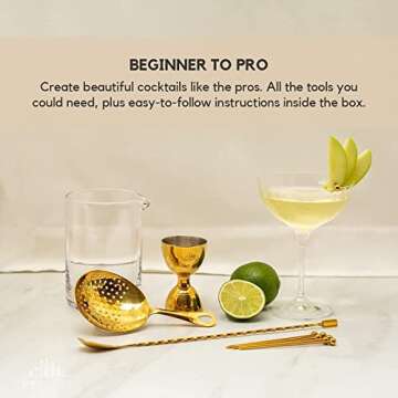 Diamond Cut Mixing Glass 10pc Bars Set, Gold Bundle