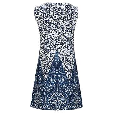 Women Summer Short Mini Dress Floral Printed Sleeveless Tank Dress Keyhole Casual Loose Tshirt Dress Beach Sundress Dark Blue