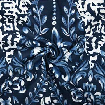 Women Summer Short Mini Dress Floral Printed Sleeveless Tank Dress Keyhole Casual Loose Tshirt Dress Beach Sundress Dark Blue