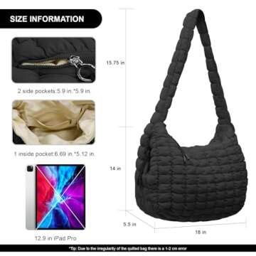 TRIOBASE Large Puffer Tote Bag for Women Quilted Crossbody Bag, Hobo Quilted Tote Bag Crossbody Shoulder Handbags Puff Purse Soft Fluffy Lightweight and Stylish