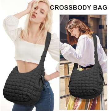 TRIOBASE Large Puffer Tote Bag for Women Quilted Crossbody Bag, Hobo Quilted Tote Bag Crossbody Shoulder Handbags Puff Purse Soft Fluffy Lightweight and Stylish