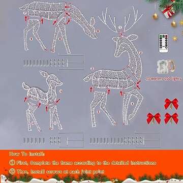 Christmas Decorations Outdoor Yard, Set of 3 Light Up Reindeer Christmas Decoration, Xmas Decorations Clearance Outdoor Indoor Decorations (Warm Light)