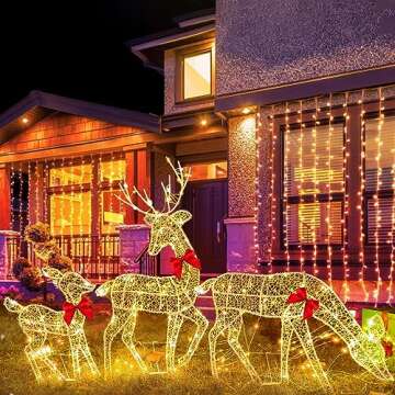 Christmas Decorations Outdoor Yard, Set of 3 Light Up Reindeer Christmas Decoration, Xmas Decorations Clearance Outdoor Indoor Decorations (Warm Light)