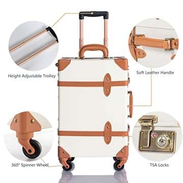 COTRUNKAGE Minimalist 2 Piece Vintage Luggage Sets Travel Carry On Suitcase for Women with Spinner Wheels, Pearl White