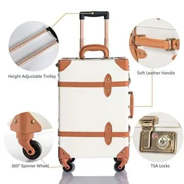 COTRUNKAGE Minimalist 2 Piece Vintage Luggage Sets Travel Carry On Suitcase for Women with Spinner Wheels, Pearl White