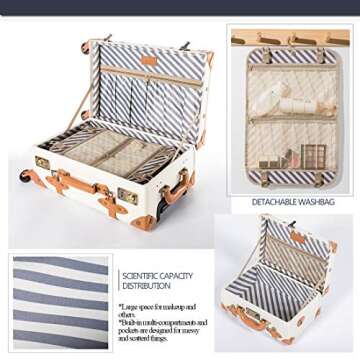 COTRUNKAGE Minimalist 2 Piece Vintage Luggage Sets Travel Carry On Suitcase for Women with Spinner Wheels, Pearl White