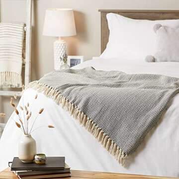 DII Chevron Throw Collection Handloomed Cotton, 50x60, Gray