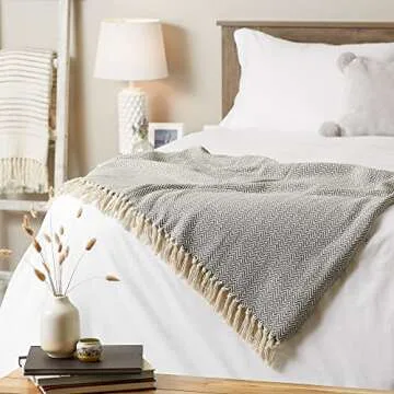 DII Chevron Throw Collection Handloomed Cotton, 50x60, Gray