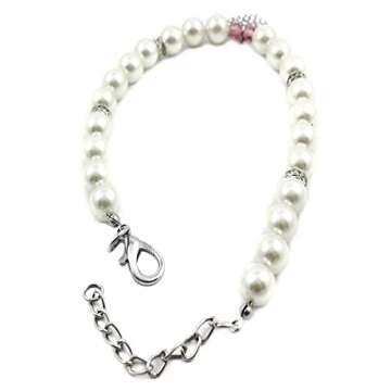 Alfie Pet - Pinky Crystal Heart Pearl Necklace - Size: M (10"- 12") for Dogs and Cats