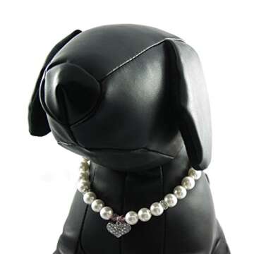 Alfie Pet - Pinky Crystal Heart Pearl Necklace - Size: M (10"- 12") for Dogs and Cats