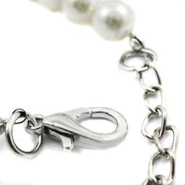 Alfie Pet - Pinky Crystal Heart Pearl Necklace - Size: M (10"- 12") for Dogs and Cats