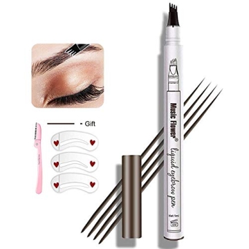 Eyebrow Pen,MoonKong 4 Point Eyebrow Pencil Waterproof Eye Brown Makeup,Eyebrow Kits with 3 Eyebrow Stencils,1 Brow Razor(1# Dark Brown/Chestnut)