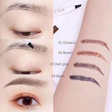 Eyebrow Pen,MoonKong 4 Point Eyebrow Pencil Waterproof Eye Brown Makeup,Eyebrow Kits with 3 Eyebrow Stencils,1 Brow Razor(1# Dark Brown/Chestnut)