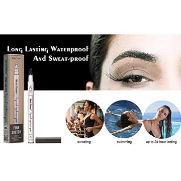 Eyebrow Pen,MoonKong 4 Point Eyebrow Pencil Waterproof Eye Brown Makeup,Eyebrow Kits with 3 Eyebrow Stencils,1 Brow Razor(1# Dark Brown/Chestnut)